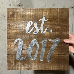 2/$20 Mudpie Rustic Wooden Sign Metal Est. 2017 family wedding anniversary
